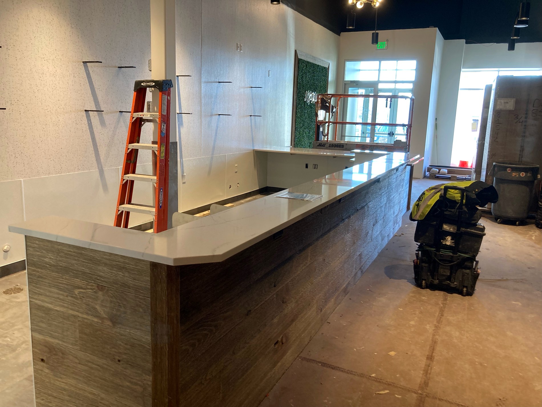 Custom stone island and long work surface